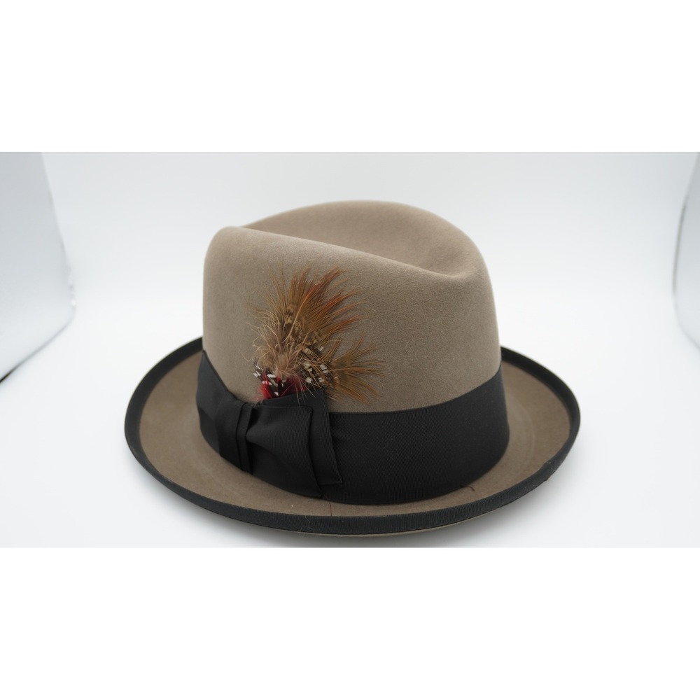 Vintage Stetson Royal De Luxe Fedora Hat Size 7 Brown Felt Feather - Picture 3 of 8